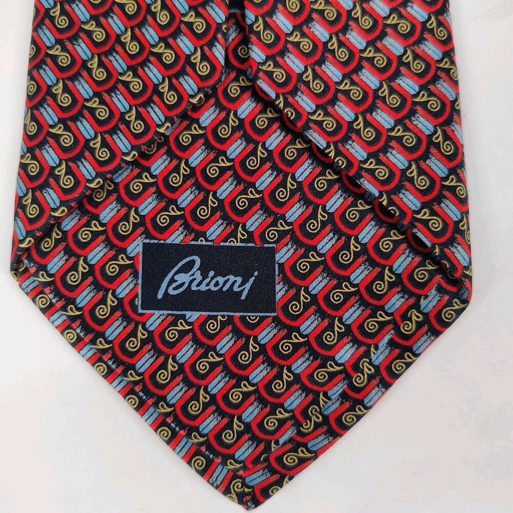 Brioni Men's Red Geometric Tie | 100% Silk | Made in Italy 63 4